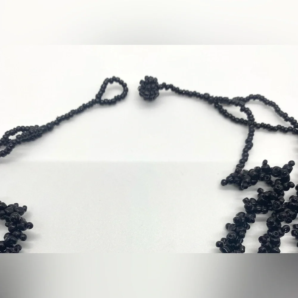 Black Cluster Beaded Layered Chunky Necklace Boho Eclectic Grandmillenial Retro